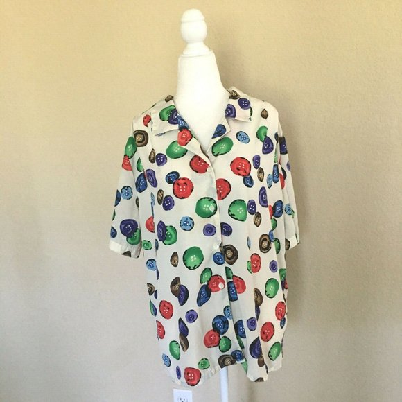 VTG TRUFFLES Women's Pleated Shoulder Colorful Blouse Chiffon Sz: M/L USA Made - Picture 1 of 10